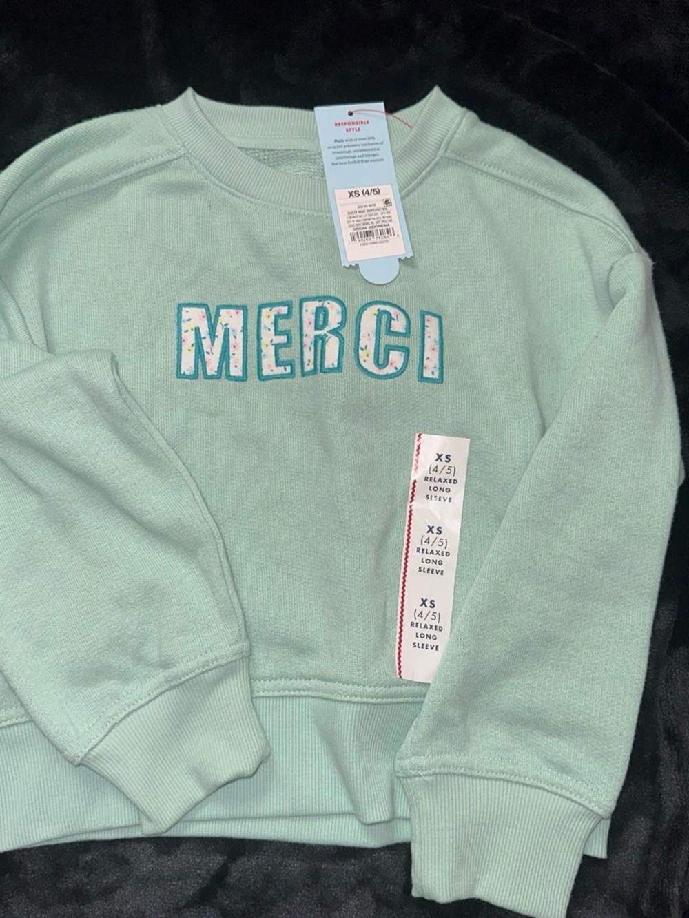 Cat & Jack 'MERCI' Sweatshirt in Mint Green